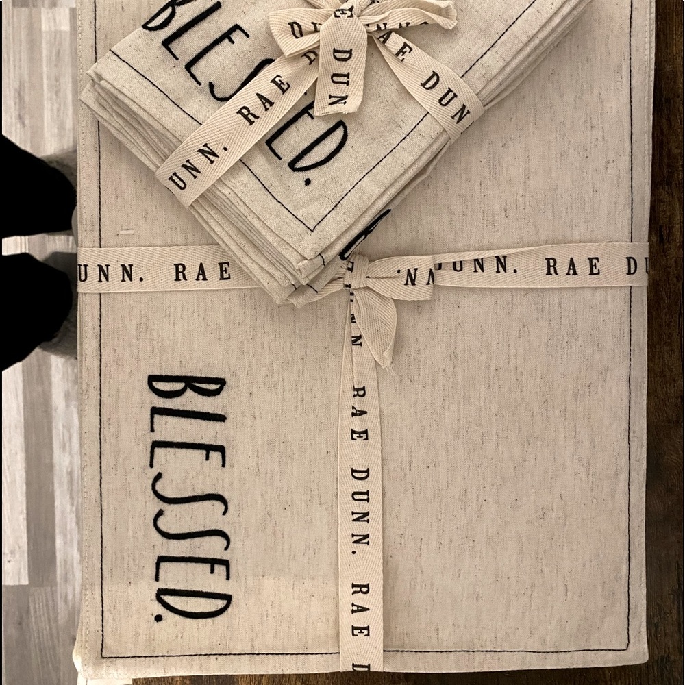 Rae Dunn 2 “BLESSED” Sets-NEW: 4-Placemats, 4-Napkins.